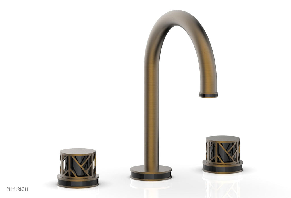 9-7/8" - Polished Brass Uncoated - JOLIE Widespread Faucet - Round Handles with "Black" Accents 222-01 by Phylrich - New York Hardware
