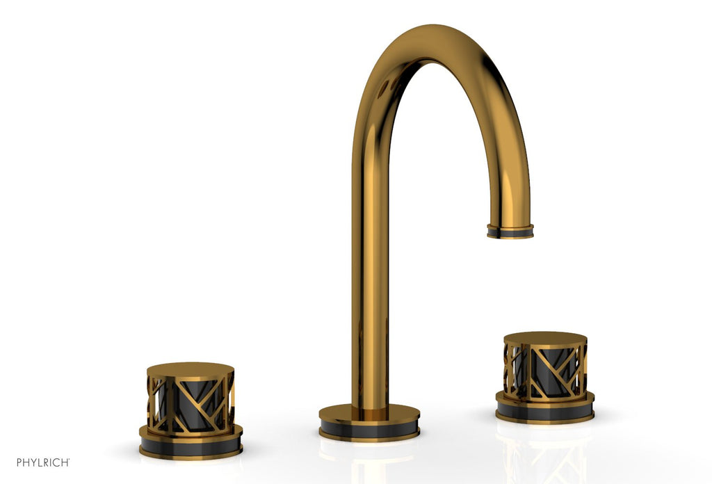 9-7/8" - Polished Gold - JOLIE Widespread Faucet - Round Handles with "Black" Accents 222-01 by Phylrich - New York Hardware