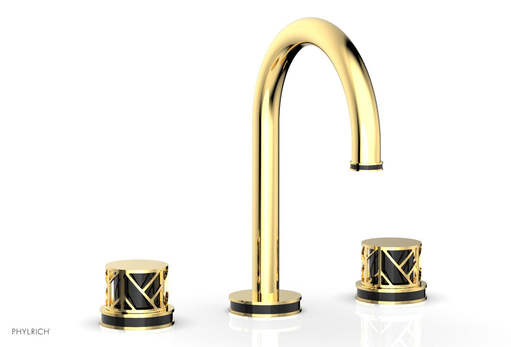 9-7/8" - Satin Brass - JOLIE Widespread Faucet - Round Handles with "Black" Accents 222-01 by Phylrich - New York Hardware