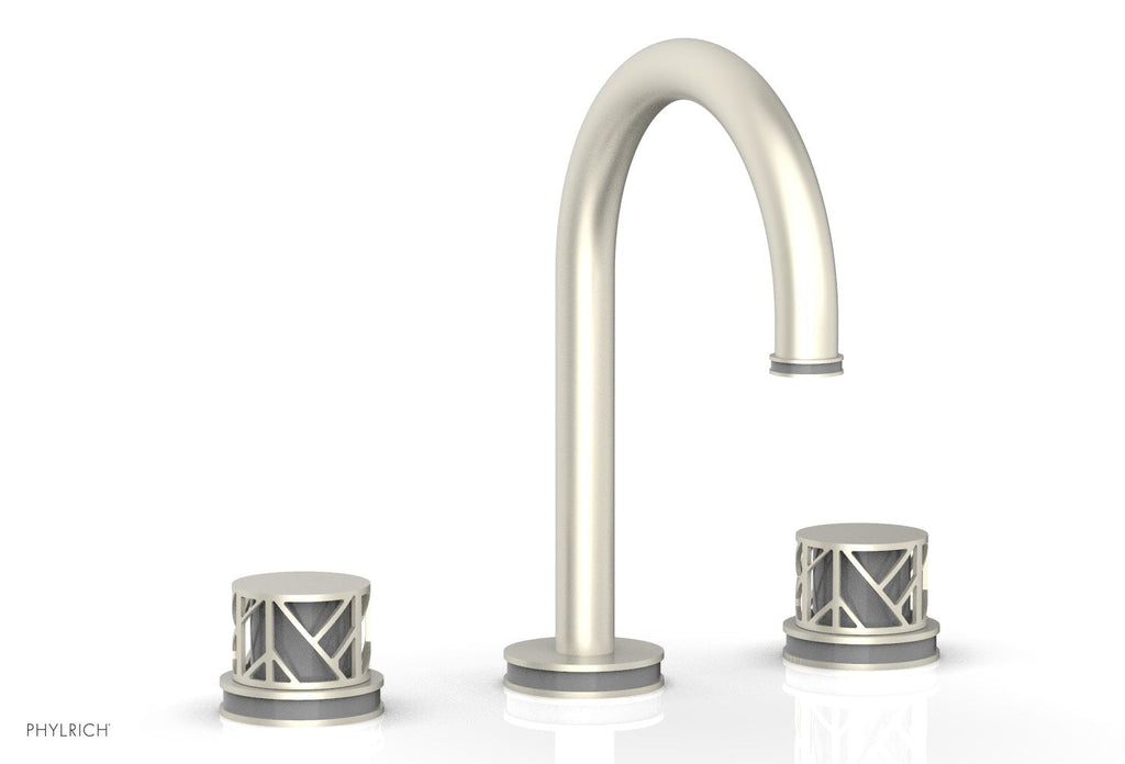 9-7/8" - Polished Brass Uncoated - JOLIE Widespread Faucet - Round Handles with "Grey" Accents 222-01 by Phylrich - New York Hardware