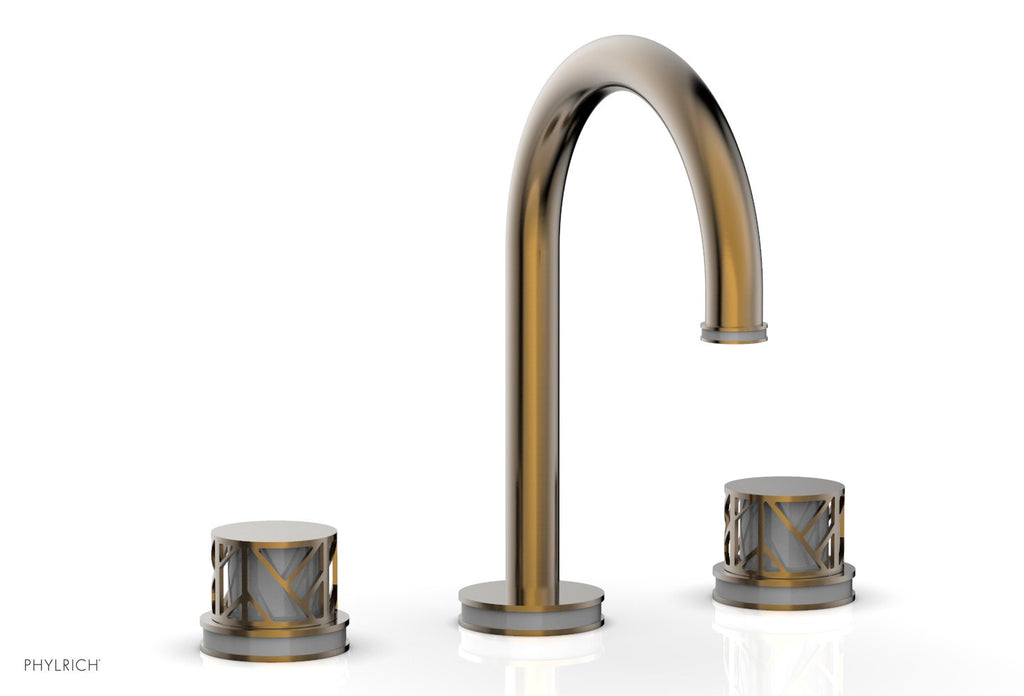 9-7/8" - Satin Nickel - JOLIE Widespread Faucet - Round Handles with "Grey" Accents 222-01 by Phylrich - New York Hardware