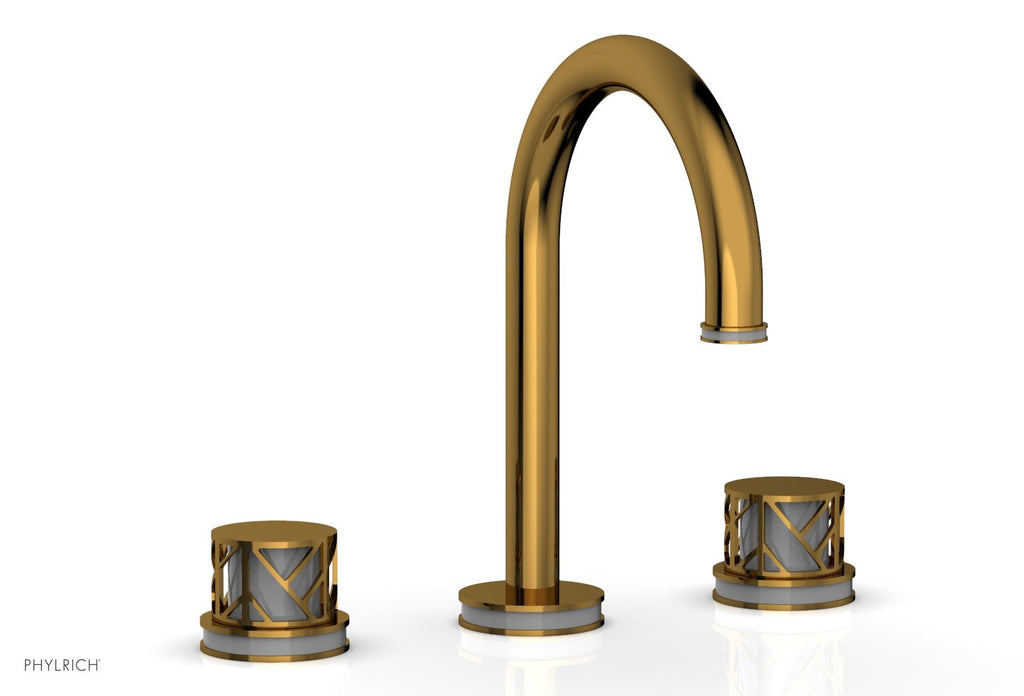 9-7/8" - Polished Brass - JOLIE Widespread Faucet - Round Handles with "Grey" Accents 222-01 by Phylrich - New York Hardware