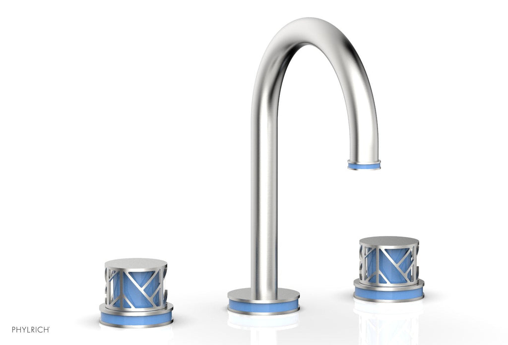 9-7/8" - Satin Brass - JOLIE Widespread Faucet - Round Handles with "Light Blue" Accents 222-01 by Phylrich - New York Hardware