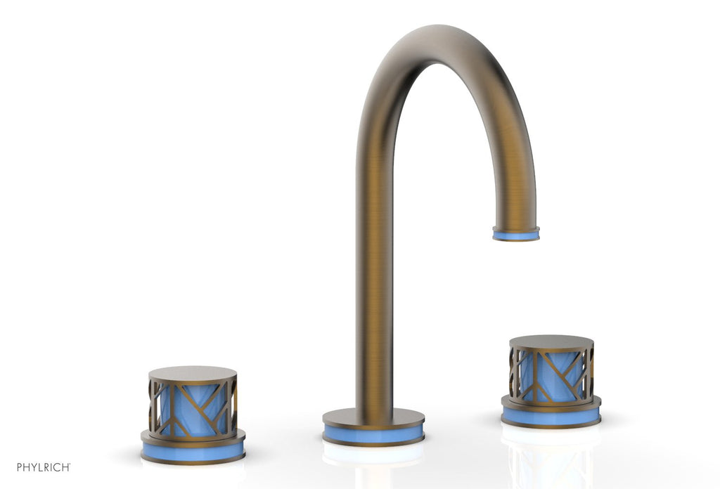 9-7/8" - Polished Brass Uncoated - JOLIE Widespread Faucet - Round Handles with "Light Blue" Accents 222-01 by Phylrich - New York Hardware