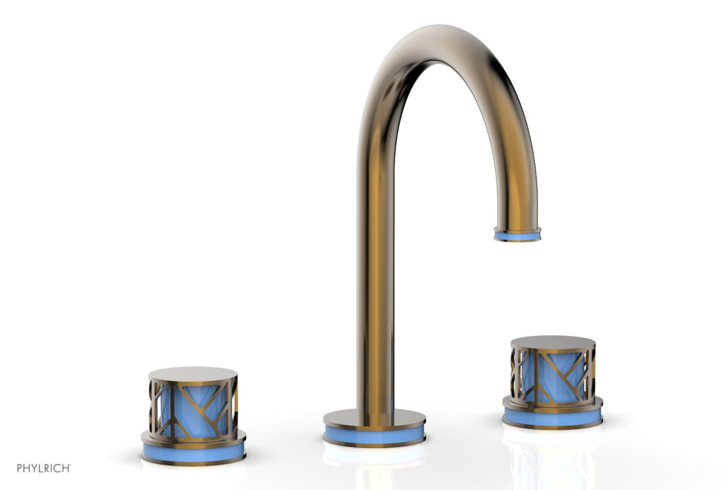 9-7/8" - Old English Brass - JOLIE Widespread Faucet - Round Handles with "Light Blue" Accents 222-01 by Phylrich - New York Hardware