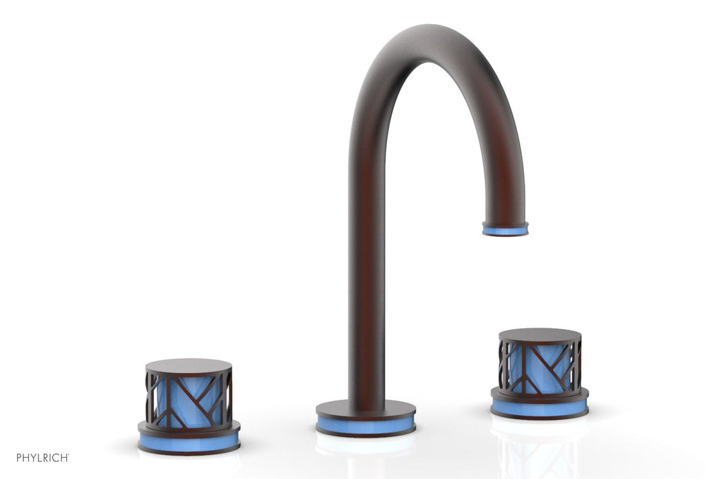 9-7/8" - Oil Rubbed Bronze - JOLIE Widespread Faucet - Round Handles with "Light Blue" Accents 222-01 by Phylrich - New York Hardware