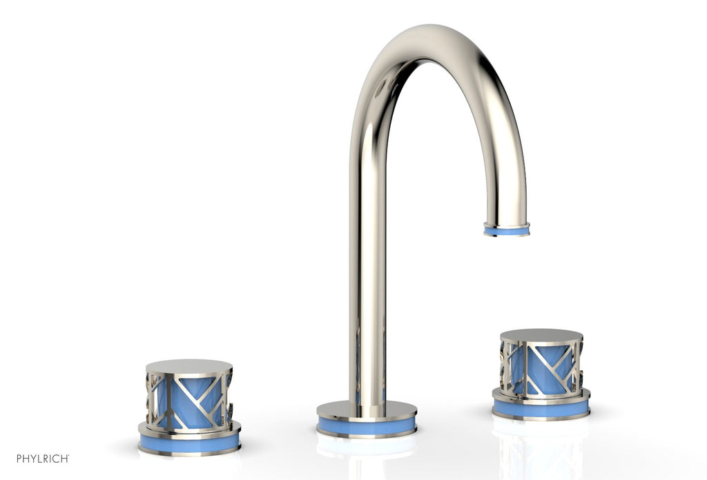 9-7/8" - Satin Nickel - JOLIE Widespread Faucet - Round Handles with "Light Blue" Accents 222-01 by Phylrich - New York Hardware