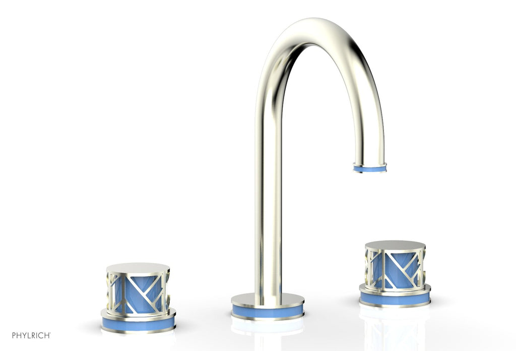 9-7/8" - French Brass - JOLIE Widespread Faucet - Round Handles with "Light Blue" Accents 222-01 by Phylrich - New York Hardware