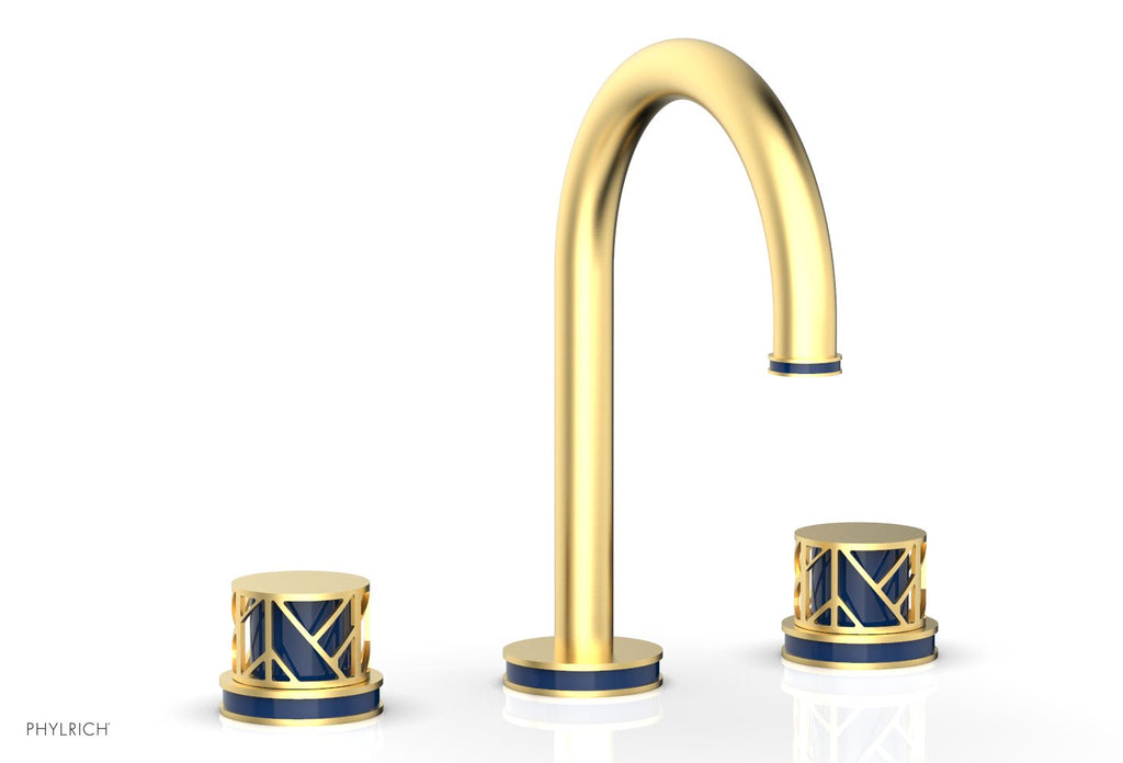 9-7/8" - Satin White - JOLIE Widespread Faucet - Round Handles with "Navy Blue" Accents 222-01 by Phylrich - New York Hardware