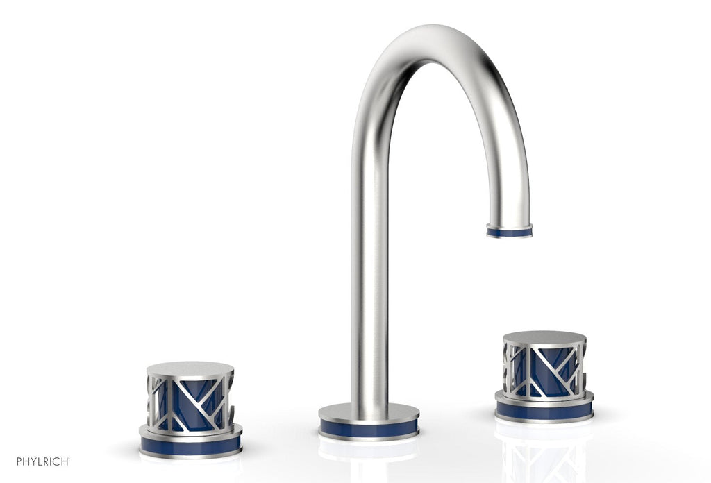9-7/8" - Satin Brass - JOLIE Widespread Faucet - Round Handles with "Navy Blue" Accents 222-01 by Phylrich - New York Hardware