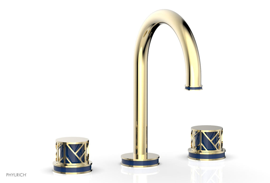 9-7/8" - Polished Brass Uncoated - JOLIE Widespread Faucet - Round Handles with "Navy Blue" Accents 222-01 by Phylrich - New York Hardware