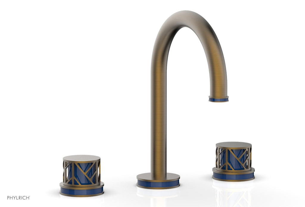 9-7/8" - Old English Brass - JOLIE Widespread Faucet - Round Handles with "Navy Blue" Accents 222-01 by Phylrich - New York Hardware