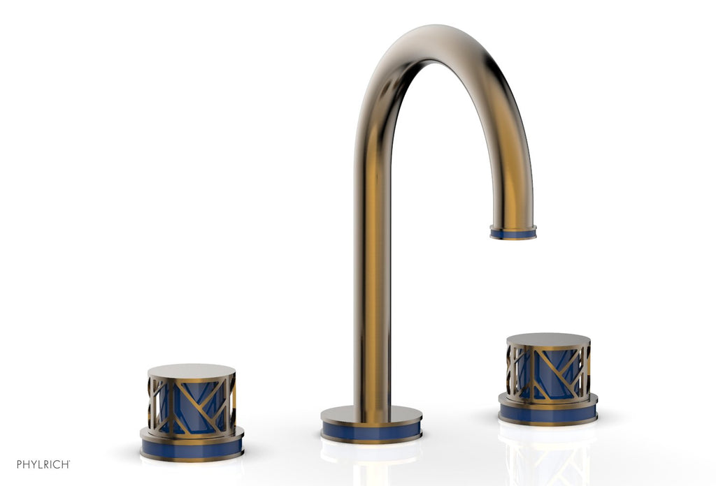 9-7/8" - Antique Brass - JOLIE Widespread Faucet - Round Handles with "Navy Blue" Accents 222-01 by Phylrich - New York Hardware