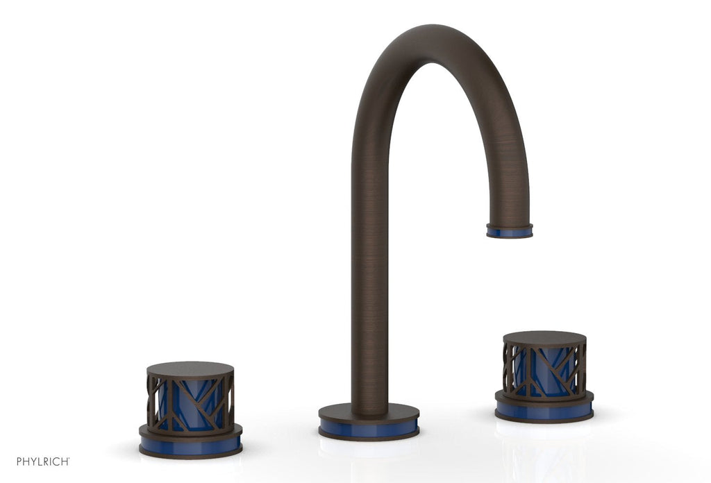 9-7/8" - Antique Bronze - JOLIE Widespread Faucet - Round Handles with "Navy Blue" Accents 222-01 by Phylrich - New York Hardware