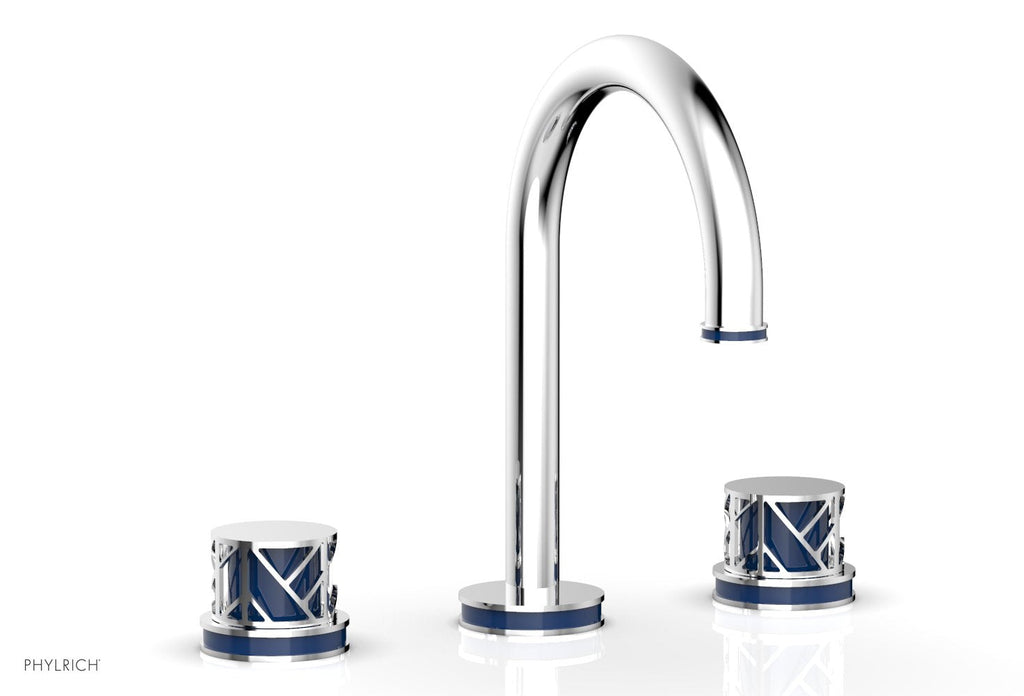 9-7/8" - Satin Nickel - JOLIE Widespread Faucet - Round Handles with "Navy Blue" Accents 222-01 by Phylrich - New York Hardware