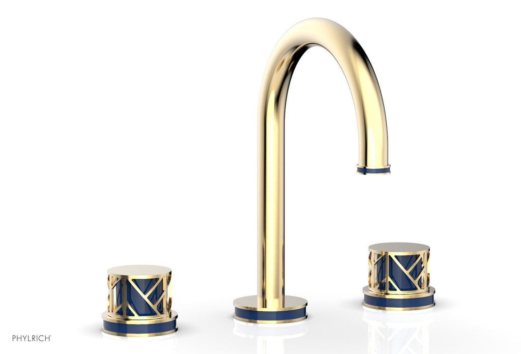 9-7/8" - Polished Brass - JOLIE Widespread Faucet - Round Handles with "Navy Blue" Accents 222-01 by Phylrich - New York Hardware