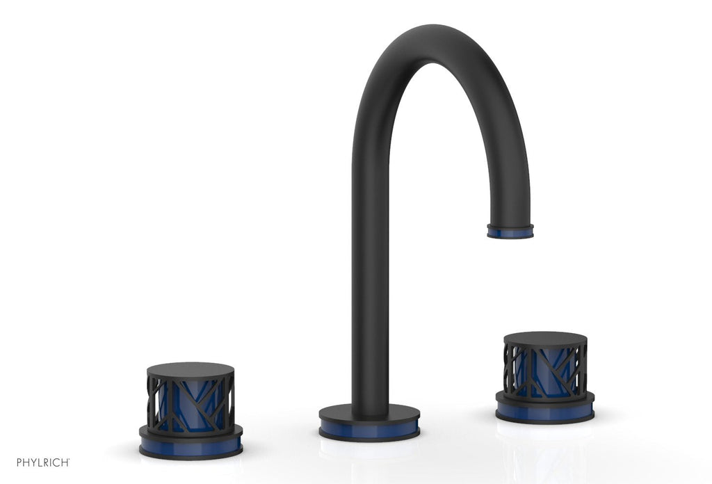9-7/8" - Matte Black - JOLIE Widespread Faucet - Round Handles with "Navy Blue" Accents 222-01 by Phylrich - New York Hardware
