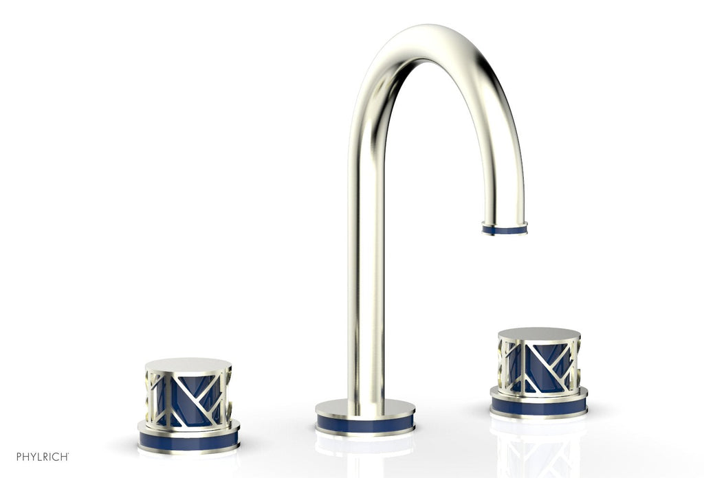 9-7/8" - French Brass - JOLIE Widespread Faucet - Round Handles with "Navy Blue" Accents 222-01 by Phylrich - New York Hardware
