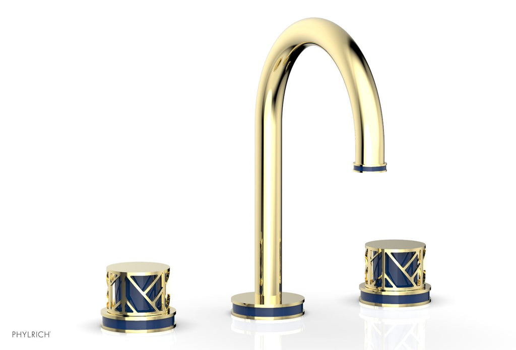 9-7/8" - Polished Gold - JOLIE Widespread Faucet - Round Handles with "Navy Blue" Accents 222-01 by Phylrich - New York Hardware
