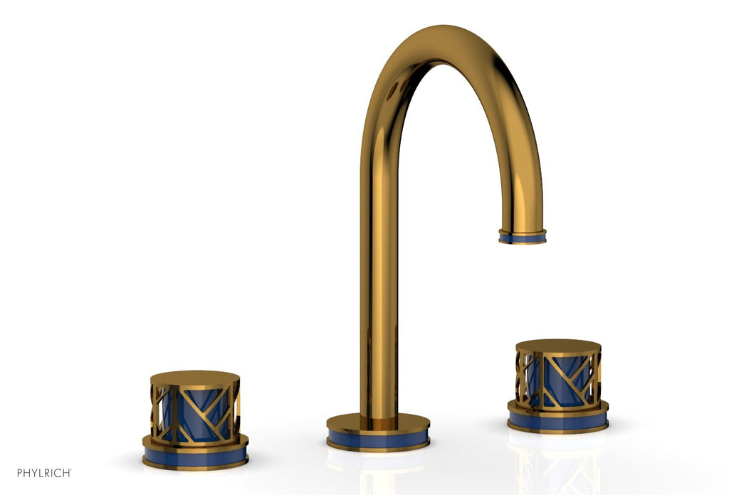 9-7/8" - Satin Gold - JOLIE Widespread Faucet - Round Handles with "Navy Blue" Accents 222-01 by Phylrich - New York Hardware