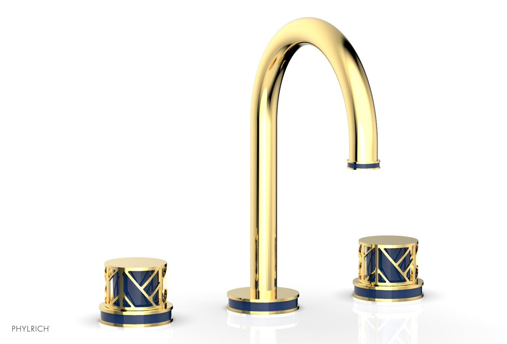 9-7/8" - Burnished Gold - JOLIE Widespread Faucet - Round Handles with "Navy Blue" Accents 222-01 by Phylrich - New York Hardware