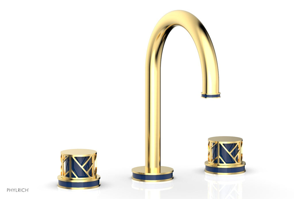 9-7/8" - Satin Chrome - JOLIE Widespread Faucet - Round Handles with "Navy Blue" Accents 222-01 by Phylrich - New York Hardware
