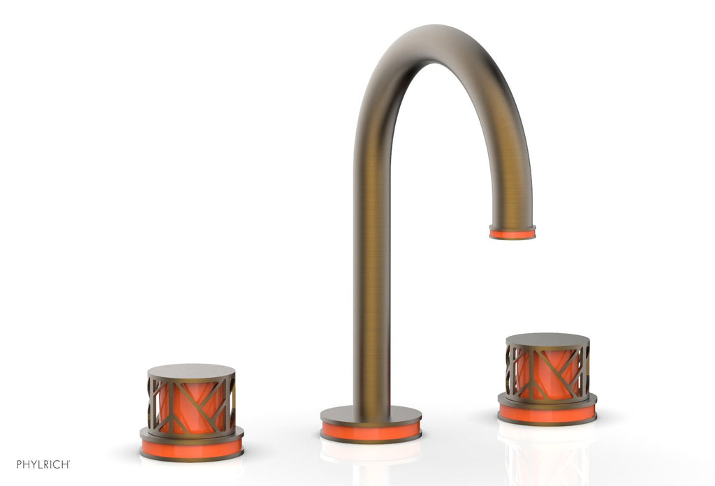 9-7/8" - Polished Brass Uncoated - JOLIE Widespread Faucet - Round Handles with "Orange" Accents 222-01 by Phylrich - New York Hardware