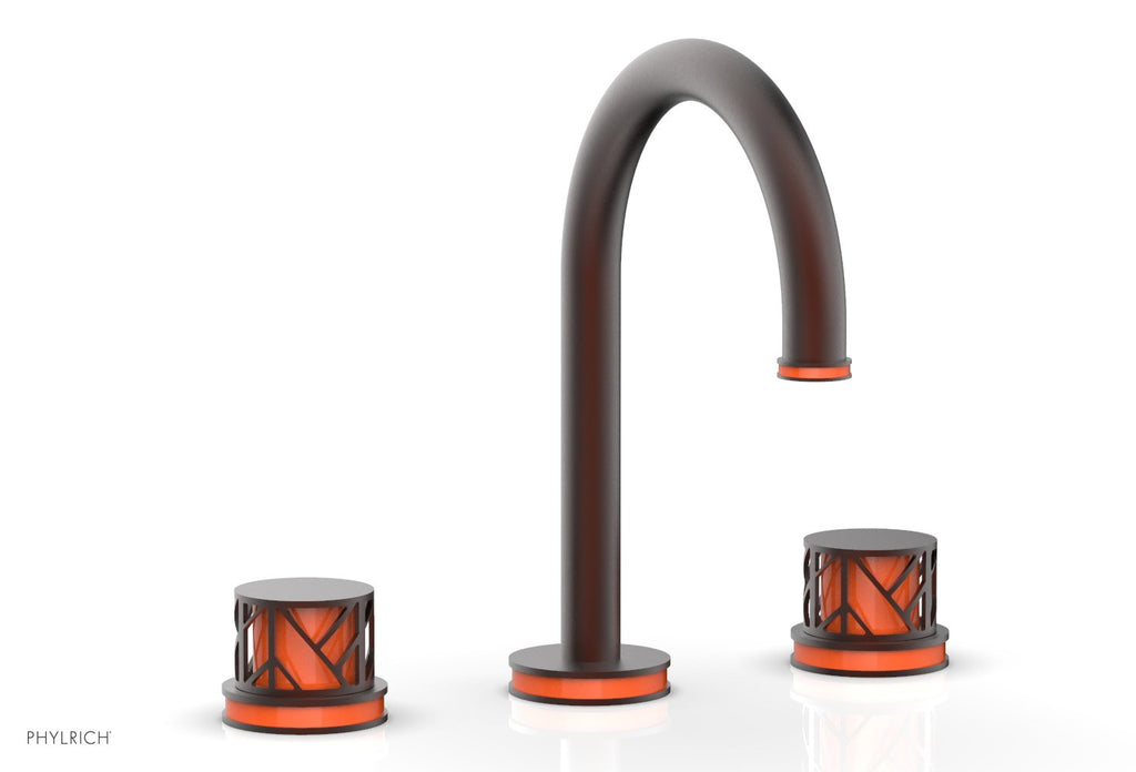 9-7/8" - Oil Rubbed Bronze - JOLIE Widespread Faucet - Round Handles with "Orange" Accents 222-01 by Phylrich - New York Hardware