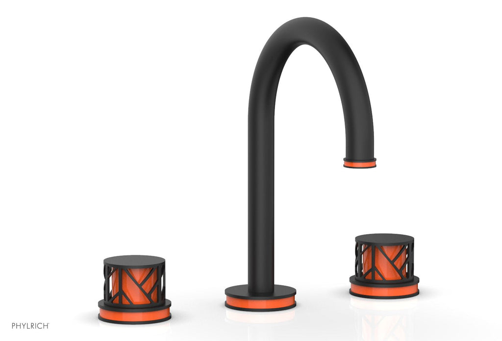 9-7/8" - Matte Black - JOLIE Widespread Faucet - Round Handles with "Orange" Accents 222-01 by Phylrich - New York Hardware