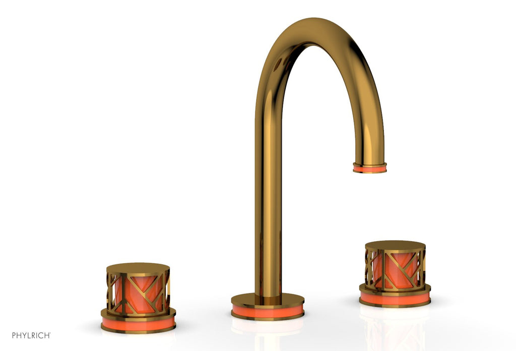 9-7/8" - French Brass - JOLIE Widespread Faucet - Round Handles with "Orange" Accents 222-01 by Phylrich - New York Hardware