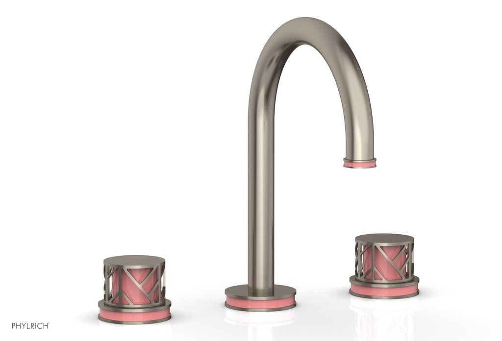 9-7/8" - Satin Brass - JOLIE Widespread Faucet - Round Handles with "Pink" Accents 222-01 by Phylrich - New York Hardware