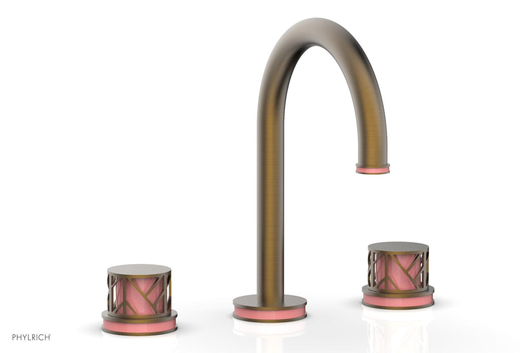 9-7/8" - Polished Brass Uncoated - JOLIE Widespread Faucet - Round Handles with "Pink" Accents 222-01 by Phylrich - New York Hardware