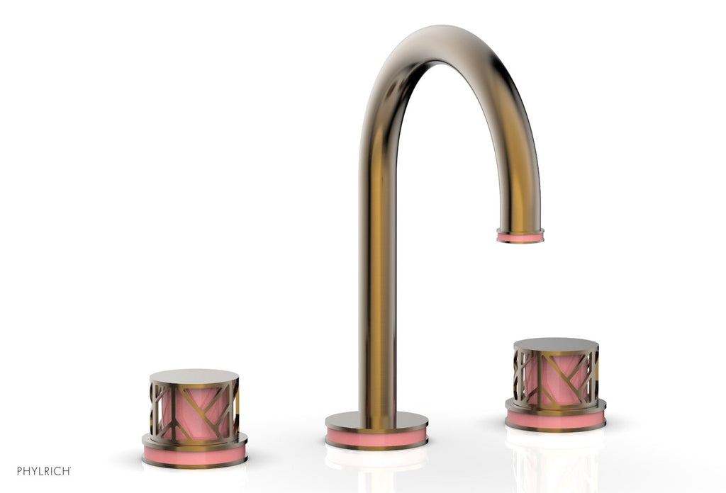 9-7/8" - Old English Brass - JOLIE Widespread Faucet - Round Handles with "Pink" Accents 222-01 by Phylrich - New York Hardware