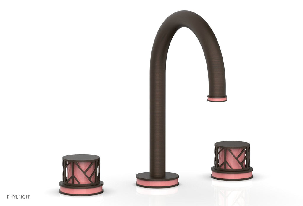 9-7/8" - Antique Brass - JOLIE Widespread Faucet - Round Handles with "Pink" Accents 222-01 by Phylrich - New York Hardware