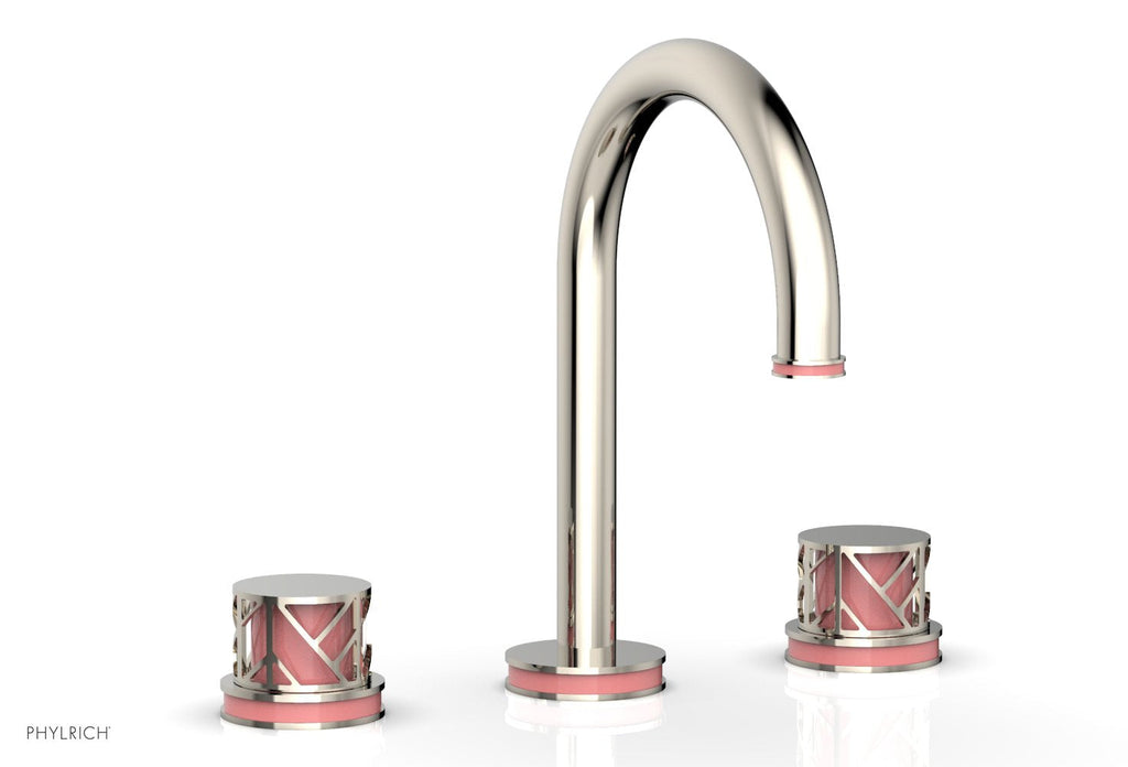 9-7/8" - French Brass - JOLIE Widespread Faucet - Round Handles with "Pink" Accents 222-01 by Phylrich - New York Hardware