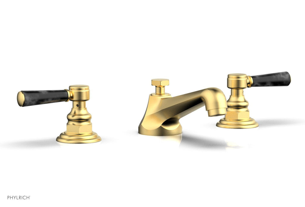 3" - Burnished Gold - HEX TRADITIONAL Widespread Faucet - Black Marble Lever Handles 500-03 by Phylrich - New York Hardware