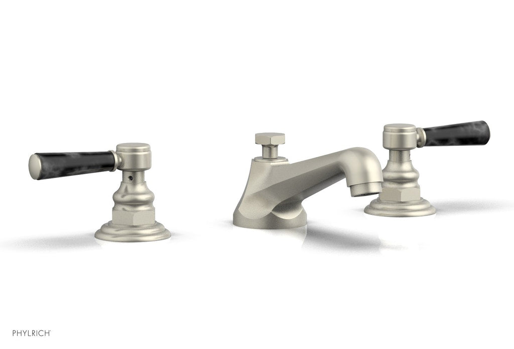 3" - Burnished Nickel - HEX TRADITIONAL Widespread Faucet - Black Marble Lever Handles 500-03 by Phylrich - New York Hardware