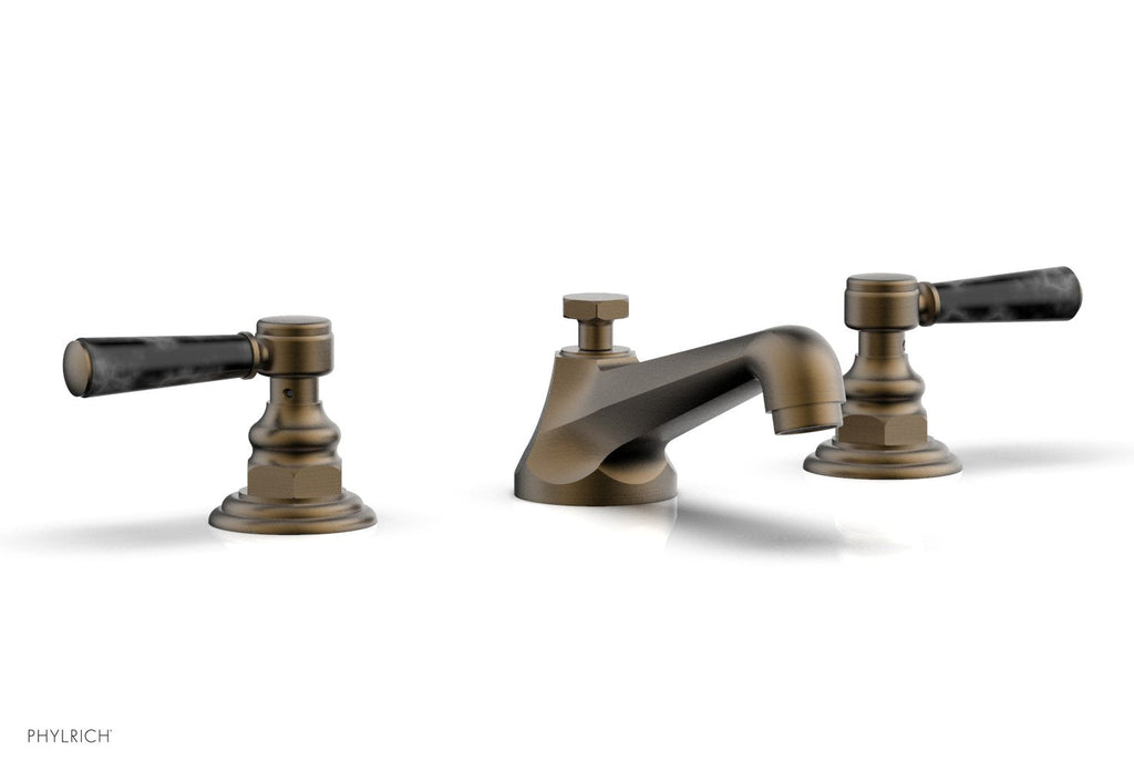 3" - Old English Brass - HEX TRADITIONAL Widespread Faucet - Black Marble Lever Handles 500-03 by Phylrich - New York Hardware