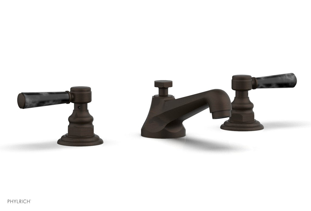 3" - Antique Bronze - HEX TRADITIONAL Widespread Faucet - Black Marble Lever Handles 500-03 by Phylrich - New York Hardware