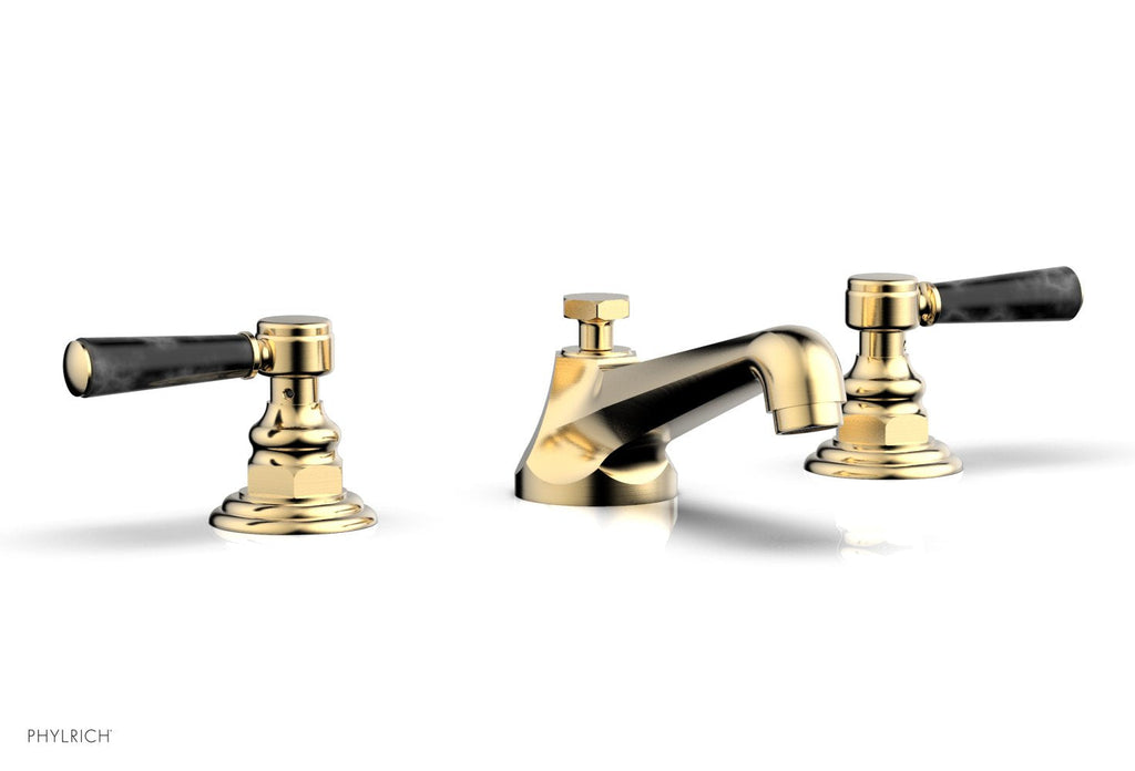3" - Satin Brass - HEX TRADITIONAL Widespread Faucet - Black Marble Lever Handles 500-03 by Phylrich - New York Hardware