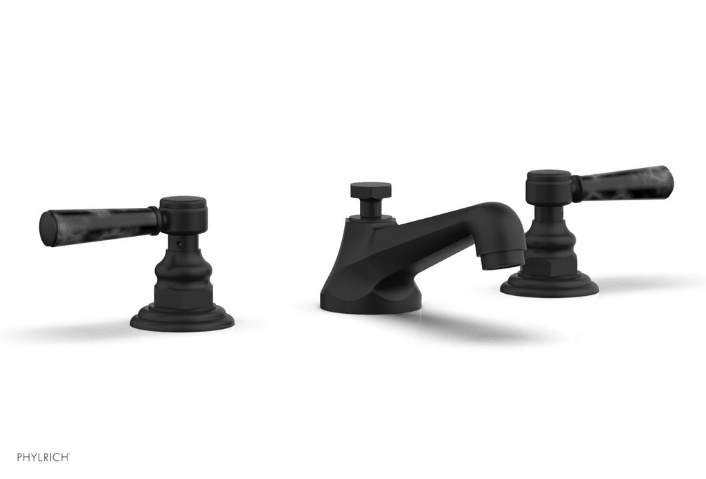 3" - Matte Black - HEX TRADITIONAL Widespread Faucet - Black Marble Lever Handles 500-03 by Phylrich - New York Hardware