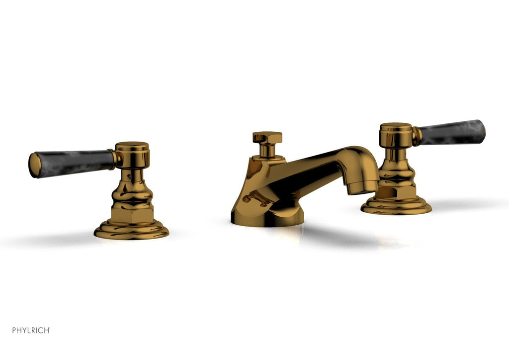 3" - French Brass - HEX TRADITIONAL Widespread Faucet - Black Marble Lever Handles 500-03 by Phylrich - New York Hardware