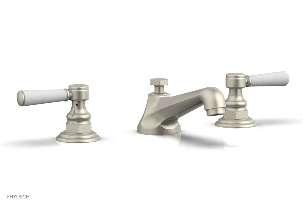 3" - Burnished Nickel - HEX TRADITIONAL Widespread Faucet - Satin White Lever Handles 500-02 by Phylrich - New York Hardware