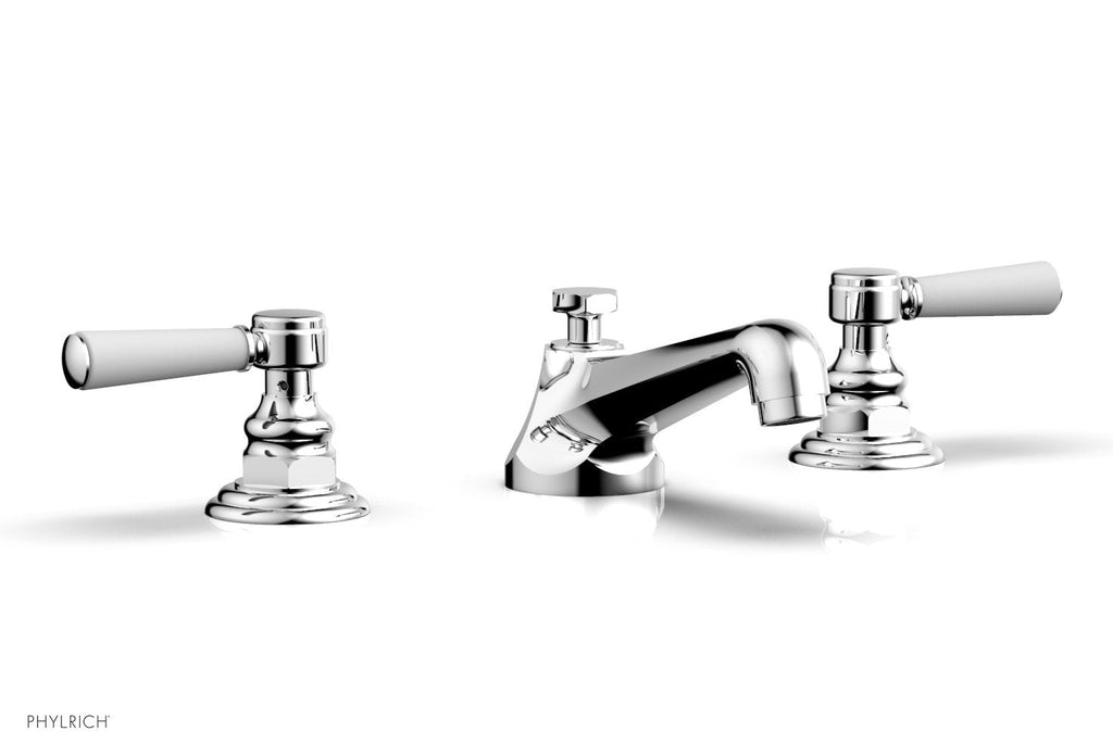 3" - Satin Brass - HEX TRADITIONAL Widespread Faucet - Satin White Lever Handles 500-02 by Phylrich - New York Hardware