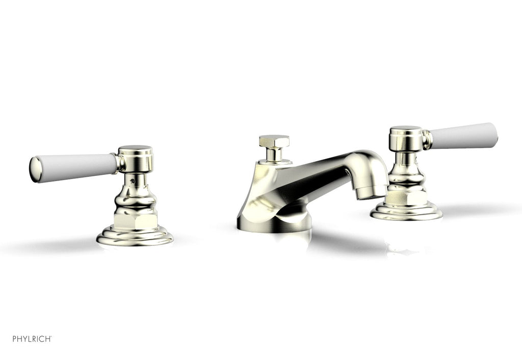 3" - Satin Nickel - HEX TRADITIONAL Widespread Faucet - Satin White Lever Handles 500-02 by Phylrich - New York Hardware