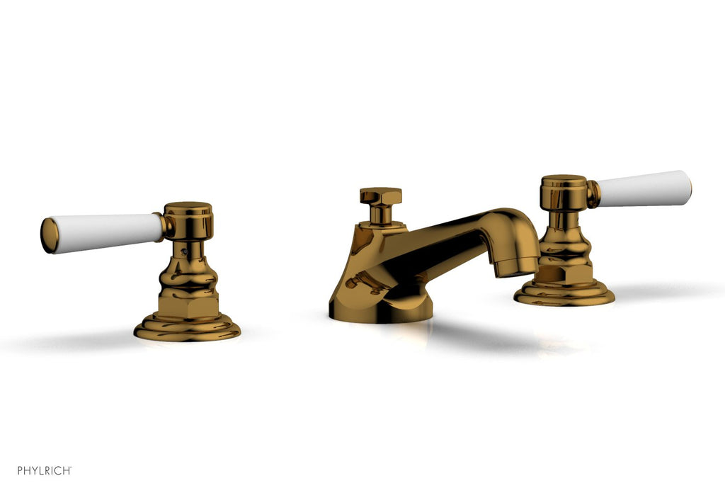 3" - French Brass - HEX TRADITIONAL Widespread Faucet - Satin White Lever Handles 500-02 by Phylrich - New York Hardware