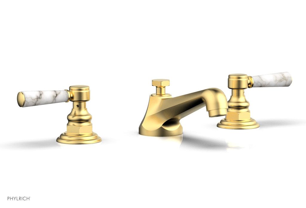 3" - Burnished Gold - HEX TRADITIONAL Widespread Faucet - White Marble Lever Handles 500-03 by Phylrich - New York Hardware