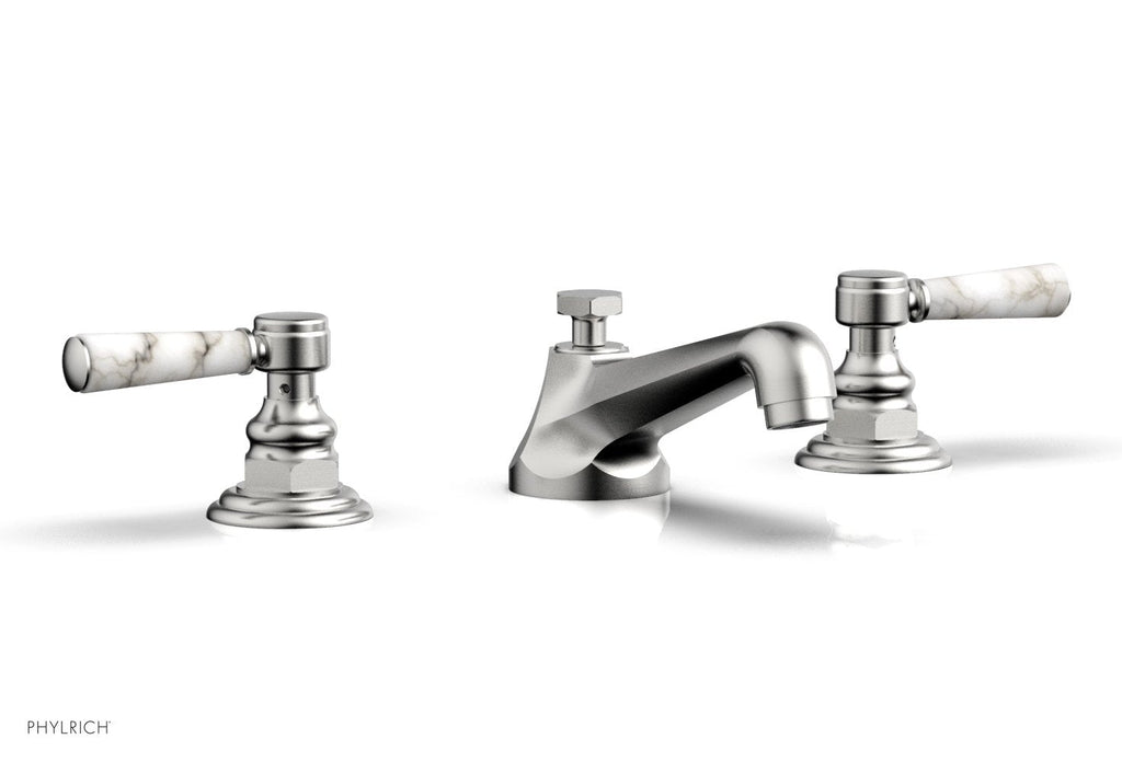 3" - Satin Chrome - HEX TRADITIONAL Widespread Faucet - White Marble Lever Handles 500-03 by Phylrich - New York Hardware