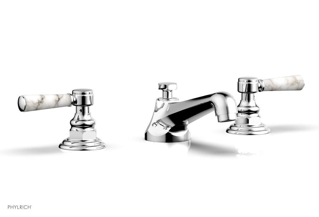 3" - Satin Brass - HEX TRADITIONAL Widespread Faucet - White Marble Lever Handles 500-03 by Phylrich - New York Hardware