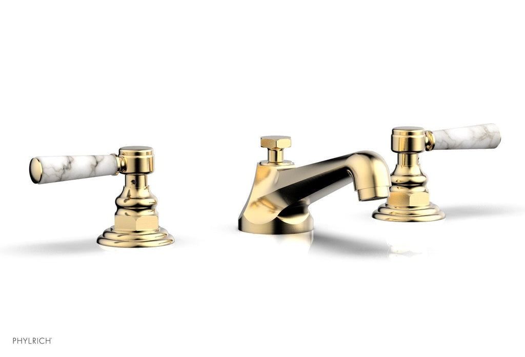 3" - Polished Nickel - HEX TRADITIONAL Widespread Faucet - White Marble Lever Handles 500-03 by Phylrich - New York Hardware